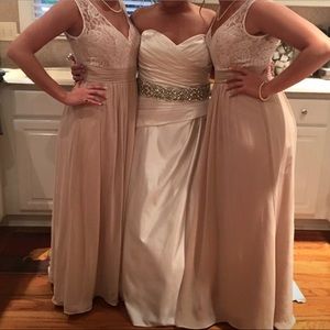 Bari Jay 1466 V Neck Lace Bridesmaid Dress-  Tan